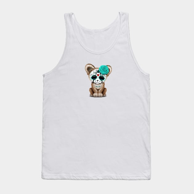 Blue Day of the Dead Sugar Skull Cougar Cub Tank Top by jeffbartels